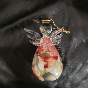 Vintage Russ Berrie Angels Of Love Glass Ornament Trumpet Angel Instrument EUC